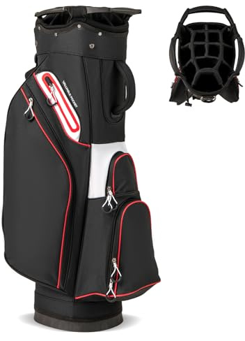 COSTWAY Bolsa Golf con 14 Divisores, Correa para el Hombro, 6 Bolsillas de Cremallera, Nevera de Bolsillo, Bolsa de Carro para Palos de Golf Hombres y Mujeres (Negro)
