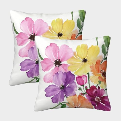 Fundas De Cojines con Ramo Juego De 2 Funda Almohadón Ramo Colorido Lavable Poliéster Decorativo para Sofá Cama Hogar 45x45cm