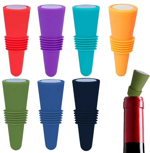 7PCS Wine Stoppers for Wine Bottles, Reusable Bottle Stoppers, Premium Wine Bottle Stoppers, Airtight Seal to Preserve Wine Aroma, Assorted Colors for Party Hosts and Gift Buyers