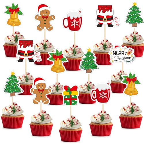 NACHLYNN Lot de 70 décorations pour cupcakes avec inscription « Merry Christmas »