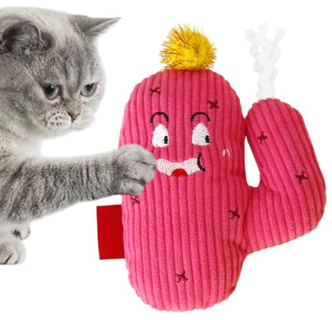 Giochi Con Valeriana Per Gatti Da Interno - Giocattoli da Dentizione per Gattini con Forma Cactus | Cuscino Morbido da Masticare con Suono, Accessori per Giochi Esercizio e Antinoia per Gattini