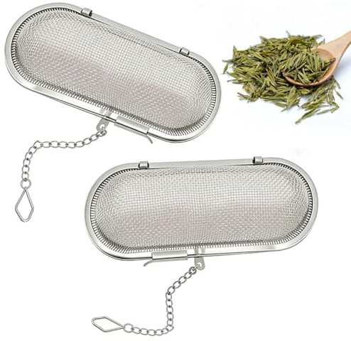 Setaccio per spezie in 2 pezzi per cucinare, setaccio per erbe aromatiche con catena e gancio per appenderlo al bordo della pentola, infusore per il tè in acciaio inox, colino per il tè sfuso