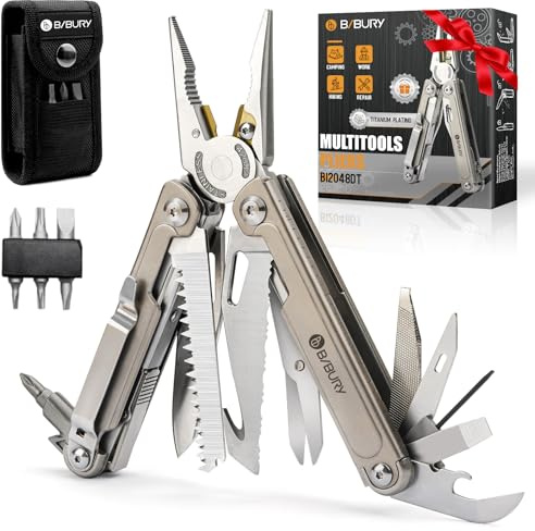 BIBURY Titan-Multitool, 30% leichteres EDC-Multitool mit Schere, 7CR17 Messer, 51CrV4 Bit-Set und Gürtelclip, Zange für Camping, Wandern, Reparaturen, Auto-/Wohnmobil-Notfälle, Geschenk für Männer