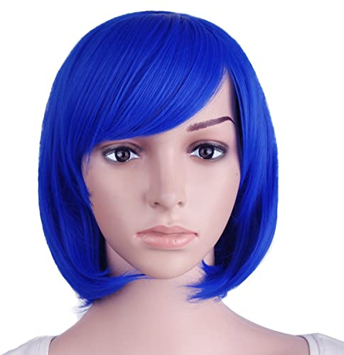 MapofBeauty Parrucca con frangia diagonale dritta corta da 30 cm (blu navy)