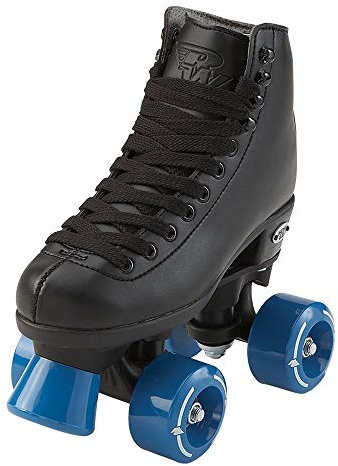 Riedell RW Wave Junior Roller Skates - Safe, Durable Indoor Rink Quad Skates for Boys and Girls with Padded Liner and Full-Precision Bearings - Black - Size 3 Junior