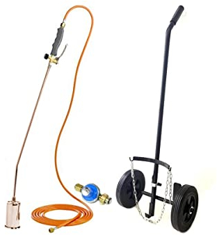 KEMPER - Desherbeur pro tuyau 5 m bruleur 60 mm Allume gaz + détendeur propane inclus + chariot à roues pour bouteille gaz