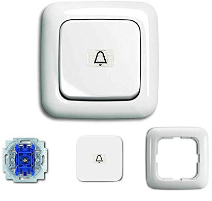 Busch-Jaeger (Original) beleuchtetes Klingel Komplettset mit Wippe und Glocken Symbol 2145 KI permanent beleuchtet // Wipptaster 2020 USGL + 1 Fach Rahmen - alpinweiß - Reflex SI