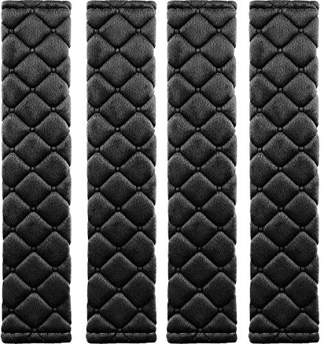 MIKAFEN 4 Pack Universal Car Seat Belt Pads, Adult Seat Belt Shoulder Strap Covers Harness Pad for Car/Bag,Soft Comfort Helps Protect You Neck Shoulder from The Seat Belt Rubbing（Black）