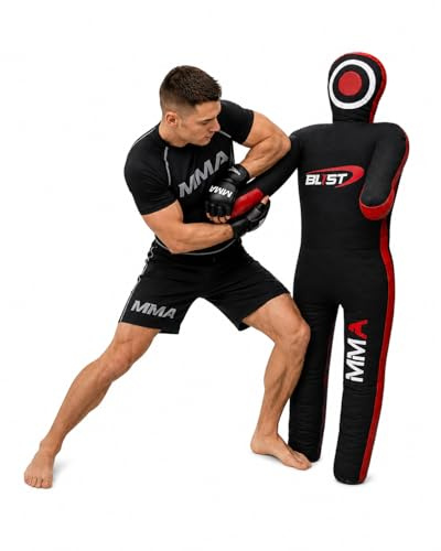 Grappling dummy for wrestling, judo, boxing, bjj throwing, standing position Canvas (UNFILLED) (70 (Inches), Black Red)