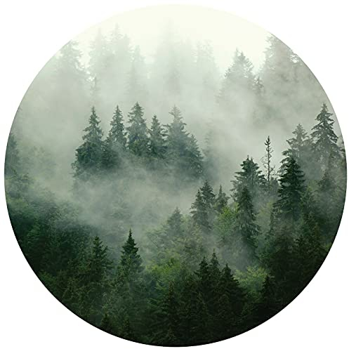 WallArena Vlies Fototapete Rund Wald Nebel Bäume Wohnzimmer Schlafzimmer Wandtapete Tapete inklusiv Kleister UV-Beständig (13026, Ø 91 cm)
