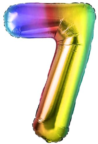 Globo 7° Cumpleaños Número 7 Foil Multicolor Gigante, Globo XXL de 100cm. Decoración Cumpleaños. Aire o Helio.