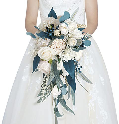 Bouquet de Mariée Mariage, Bouquet de Mariée Cascade Artificielle, Vintage Fausses Fleurs en Soie, Demoiselle d'honneur, Centres De Table de Arrangements Floraux, pour Mariage Fête Décorations