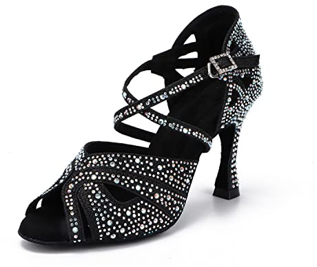 Syrads Chaussures de Danse Femmes Salle de Bal Sociale Chaussures de Danse Latine soirée de Mariage Chaussures de Danse Latine Femmes,Noir 9cm Heel,37 EU