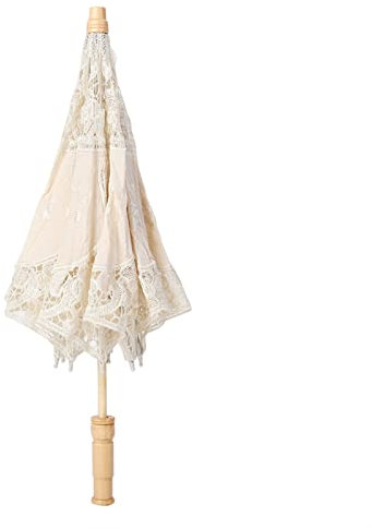 Lwuey Spitzen Schirm, Lace Umbrella Spitzenschirm Hochzeit Sonnenschirm Vintage Brautschirm Braut Hochzeitsschirm Retro Flanierschirm Party Fotografie Requisiten Geschenk Bühnen Aufführung Beige 53cm
