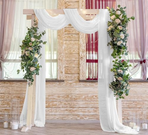 White Wedding Arch Draping Fabric 29 X 20FT Sheer Drapes Chiffon Fabric for Wedding Arbor Engagement Ceremony Party Bridal Shower Swag Fabric Decoration | White Fabric 1 Panel