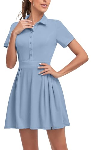 Soneven Robe de Tennis pour Femme avec Pantalon - sans Manches - Ligne A - Robe d'été - Robe de Golf pour Le Sport, Le Tennis, Le Golf, Le Baseball, Bleu, L