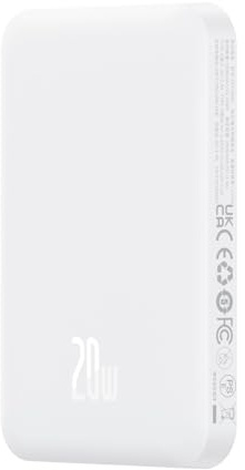 Baseus Power Bank Magnetic Mini Wireless Charging, PD 20W, 5000 mAh with Type-C to Type-C Cable (0.3m) White EU (P10022107223-00)