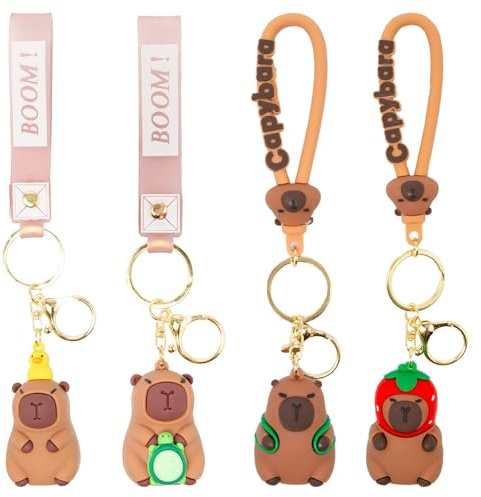 Neikafan Capybara nyckelring 4 stycken söt Capybara väskhänge | Mini Capibara nyckelring för ring, smycken, väskhänge, ryggsäck dekoration Capibara jordgubbsnyckelring