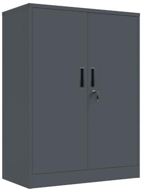 VCGGAIP Armoire en métal verrouillable avec 2 étagères réglables (90 x 80 x 40 cm) - Armoire en acier pour bureau, garage et maison - Charge maximale de 50 kg par étagère (gris foncé, 90 x 80 x 40 cm)