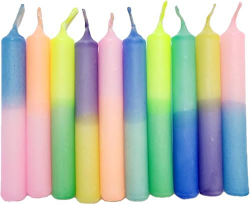 GLOWYBOX Geburtstagskerzen für Kerzenring Kerzen für Kindergeburtstag bunte Kinderkerzen Geburtstagszug Minikerzen bunt Baumkerzen bunt neon dip Dye Kerzen regenbogen pastell