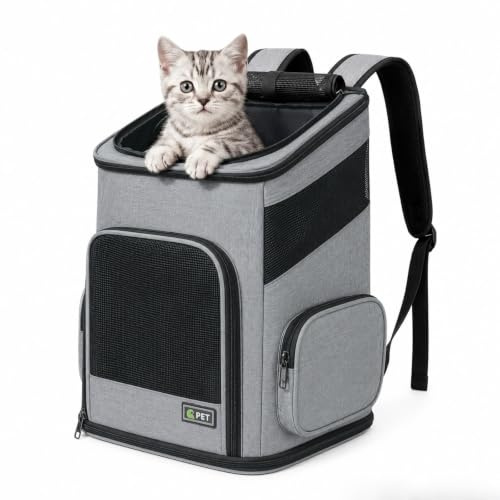 Cat Backpack, Foldable Pet Carrier Backpack for Cats and Small Dogs, Dog Rucksack with Ventilated Design Inner Safety Strap, Puppy Carrier Bag for Hiking Travel Outdoor
