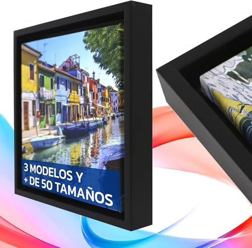lafabricadelcuadro® Marco flotante o Caja Americana para lienzos, tablas, fotos, azulejos. Cuadro (256 Negro, 50x50 cm)