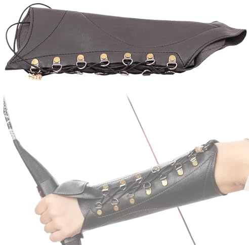Protector de Brazo de Cuero Sintético para Tiro con Arco, Protector de Mano, Soporte para Arco Largo, Caza y Tiro(Black)