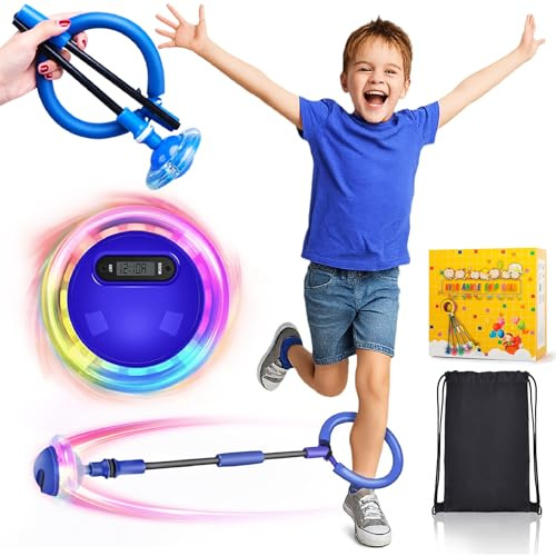 Bola de Salto de Tobillo para Niños y Niñas de 6 a 12 Años con Pelota De Salto Deportiva y Anillo Plegable de Salto Intermitente Colorida con Conteo de Tiempo (Azul)