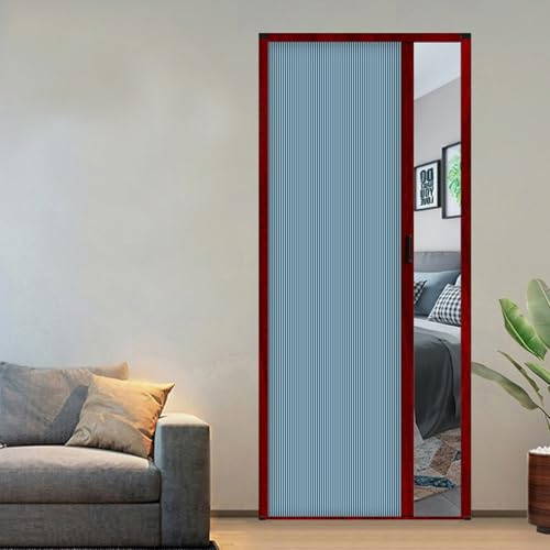 Cortina de ducha retráctil con puerta plegable de acordeón con asa, paneles celulares deslizantes para armario, 60 x 80 pulgadas, solución de ahorro de espacio azul para baños pequeños