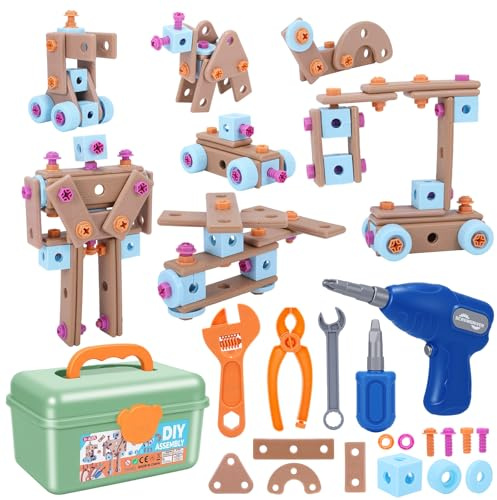 stochastic box Kids Tool Set with Electric Drill 172 Pcs Electric Construction Tools for Kids with Toolbox,Kids Construction Building Toy for Boys Girls Birthday Gifts