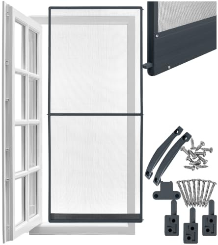 tectake® Mosquiteras para Puertas, Malla Mosquitera Metalica, con Tela Mosquitera, Red Mosquiteras Puerta, Resistente a la Intemperie, Marco Aluminio - 95 x 210 cm Antracita