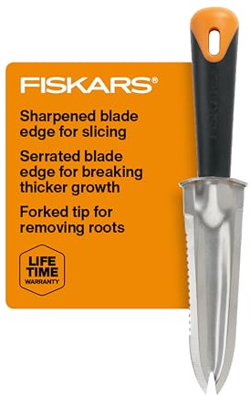 Fiskars Steel Garden Knife, Multi-Purpose Weed Puller Gardening Tool for Planting, Weeding, Digging, and Cultivating with Hanging Hole