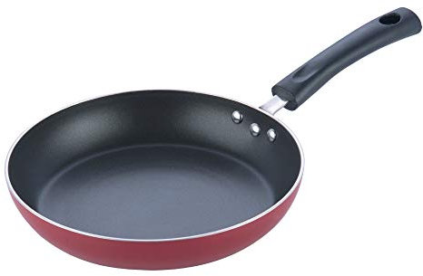 Vinod Zest Inducto Non-Stick Frying Pan 18cm | Red Aluminium Skillet with 3 Layer Swiss Coating | Induction Base | Metal Spoon Safe | Ideal Egg Pan for Omelettes, Sausages, Veggies | 3mm Thick Body