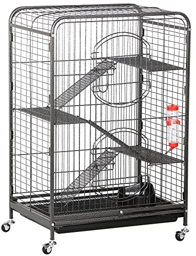 Yaheetech 37-inch Metal Ferret Chinchilla Cage Indoor Outdoor Small Animals Hutch w/ 2 Front Doors/Feeder/Wheels for Squirrel,Black