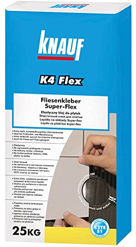 Knauf Fliesenkleber 25kg – K4 Flexkleber für innen und außen - frostsicher - Dünnbettmörtel – extra starker Halt für Ihre Fliesen - Fliesenkleber Bad und Aussenbereich