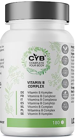 Vitamin B-Komplex hochdosiert – Alle 8 B-Vitamine – Trägt zum Energiestoffwechsel, Nervensystem und zur Verringerung von Müdigkeit und Erschöpfung bei – 180 Tabletten – B1, B2, B3, B5, B7, B9, B12