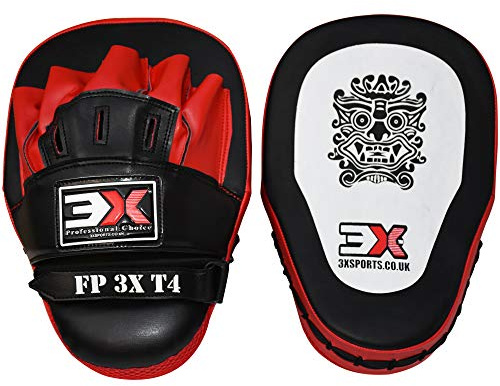 3X Sports Curved Focus Mitts for Boxing, Muay Thai and MMA Hook and Jab Pads for Kickboxing Training Lightweight Hand Target Punch Pads with Adjustable Strap for Coaching and Home Workouts