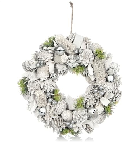 COM-FOUR® Türkranz für Weihnachten - weißer Adventskranz mit Glitzer - Dekokranz - Weihnachtsdeko - Tischkranz - Weihnachtskranz (Adventskranz L)