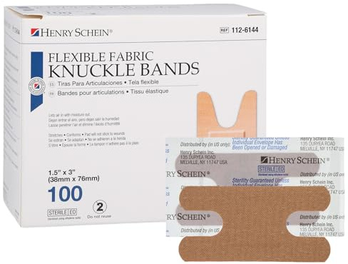 Henry Schein Fabric Adhesive Knuckle Bandages 1.5 x 3, Sterile, 100 Ct