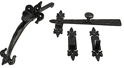 B&M Türriegel aus Gusseisen, 22,9 cm, Antik-Schwarz, Fleur de LYS, 22,9 cm