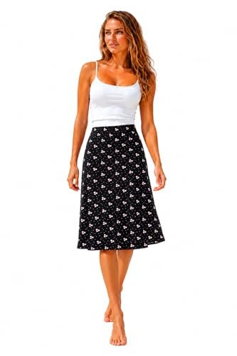 Van Der Rich ® - Gonna Floreale con Elastico in Vita - Donna (Nero Fiore 2, L-XL)