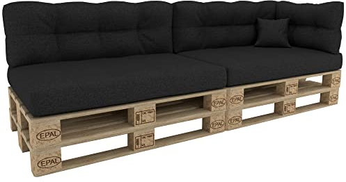 POKAR Euro Pallet Cushion - Set of 6: Seat Cushion 120 x 80cm + Back Cushion 120 x 40cm, Garden Pillows Sofa, Patio, Without Pallets, Anthracite