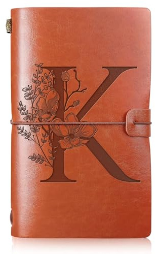 Booson initial läder resedagbok monogram anteckningsbok uppskattning gåvor påfyllningsbar personlig dagbok skriva anteckningsblock för kvinnor examen födelsedag jul (K)
