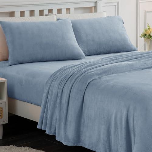 Softan Fleece Sheets Full Size, Flannel Like Soft, Baby Blue