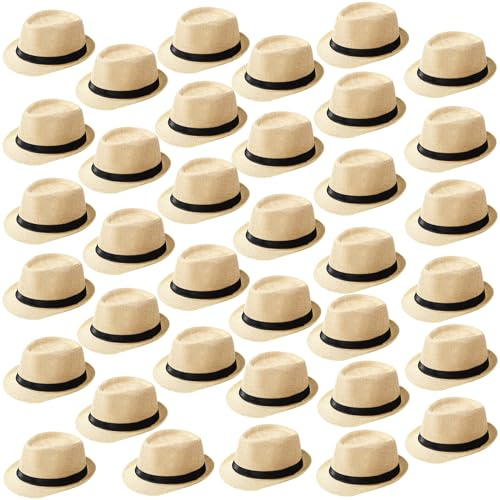 Suhine Lot de 36 chapeaux Fedora pour homme - Fournitures de fête des années 20 - Chapeau Panama en paille à bord court pour bal de fin d'année, mariage, fête d'été - Costume pour femme