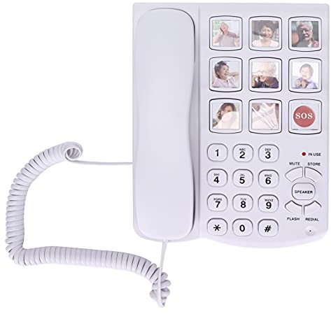 Telefono Fisso con Cavo con Tasti Grandi per Anziani, Non Richiede Batteria, Numero di Casa Memorizzato, Pulsante Immagine Sostituibile, Composizione Rapida SOS One Touch,