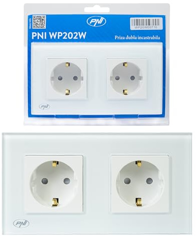 PNI WP202W built-in double socket with white glass frame