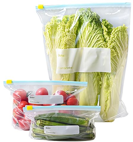 Gefrierbeutel Zipper Wiederverwendbare 30stk Freezer Bags Großer Mittlerer und Kleiner Größen Aufbewahrungsbeutel Sandwichbeutel Küche Beutel für Gemüse Milch (30)