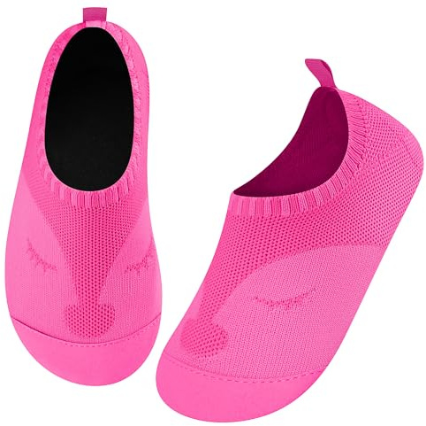 Kyopp Chaussons Enfants Garçon Fille Chaussons pieds nus Antidérapants Pantoufles Respirantes Douces Slippers Enfant Petits Chaussures(Rose foncé 24/25EU)