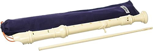 Aulos C-Sopran Blockflöte Elite 303B, Flöte (barocke Griffweise, komplett mit Tasche, Wischerstab und Grifftabelle) aus synthetischem Kunstharz, mit gebogenem Windkanal, Elfenbeinfarbig